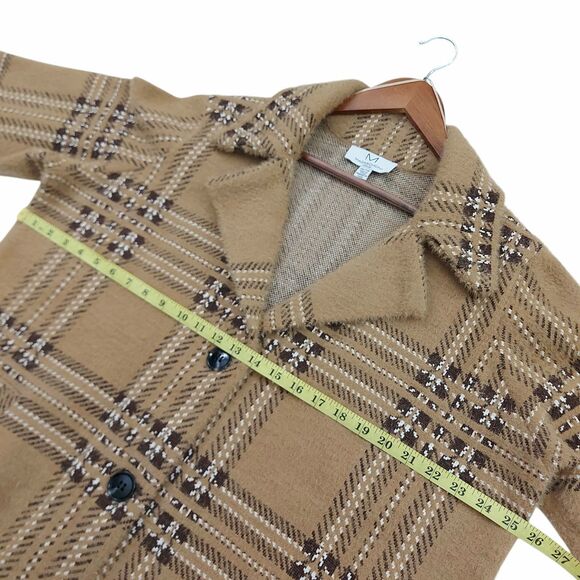 Magaschoni Coat Womens 2X Brown Plaid Long Knitted Three-Button Academia Preppy - Picture 11 of 12